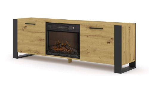 Szafka RTV 180 cm, z kominkiem elektrycznym, do salonu dąb artisan Nuka