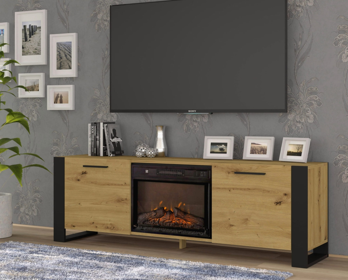 Szafka RTV Nuka 180 cm z kominkiem dąb artisan