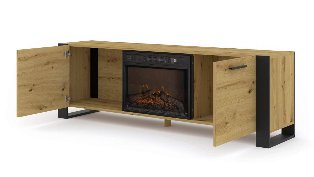 Szafka RTV Nuka 180 cm z kominkiem dąb artisan