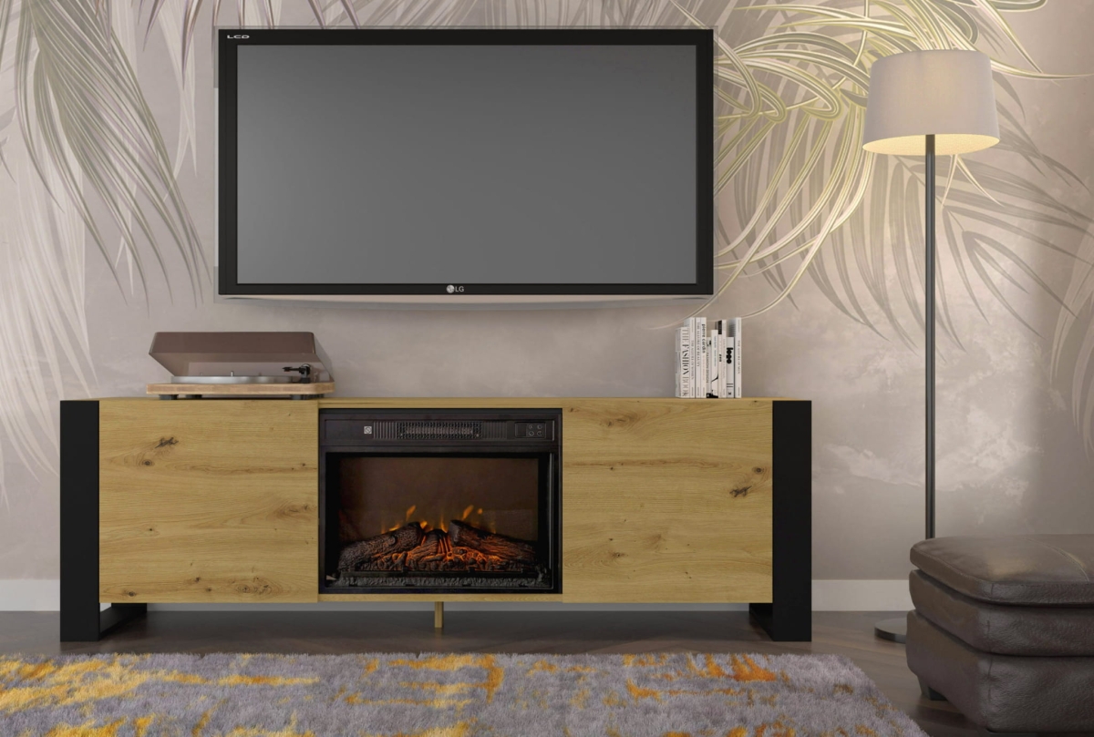 Szafka RTV Mondi 180 cm z kominkiem dąb artisan