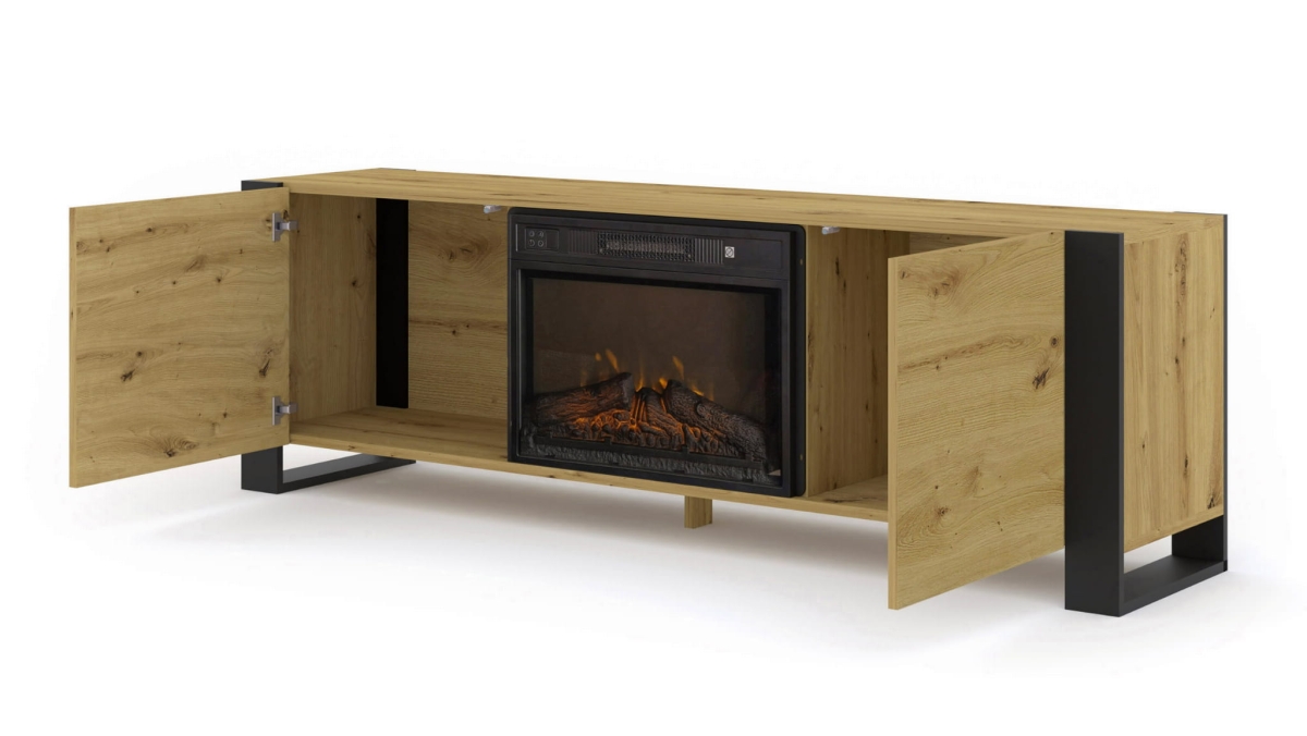 Szafka RTV Mondi 180 cm z kominkiem dąb artisan