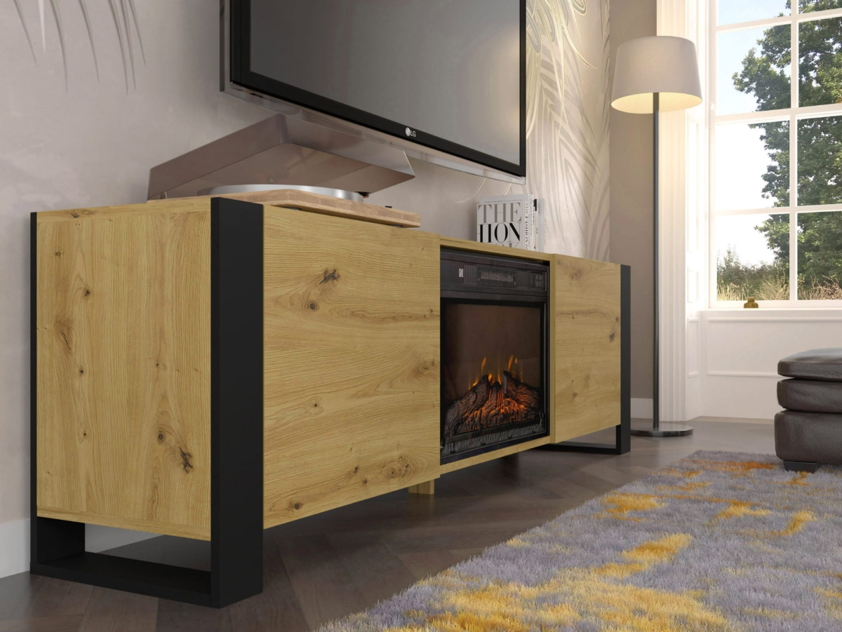 Szafka RTV Mondi 180 cm z kominkiem dąb artisan