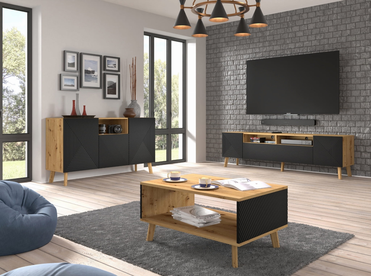 Ława stolik LUXI 90x60 cm dąb artisan / czarny mat