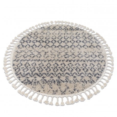 Dywan BERBER AGADIR G0522 koło krem / szary Frędzle berberyjski marokański shaggy koło 160 cm