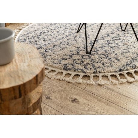 Dywan BERBER AGADIR G0522 koło krem / szary Frędzle berberyjski marokański shaggy koło 160 cm