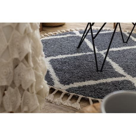 Dywan BERBER CROSS B5950 koło szary / biały Frędzle berberyjski marokański shaggy koło 120 cm