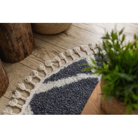 Dywan BERBER CROSS B5950 koło szary / biały Frędzle berberyjski marokański shaggy koło 120 cm