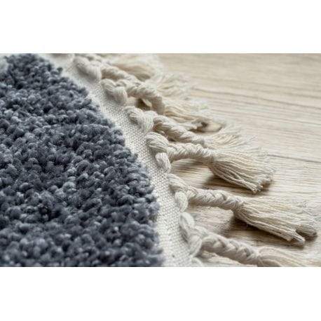 Dywan BERBER CROSS B5950 koło szary / biały Frędzle berberyjski marokański shaggy koło 120 cm