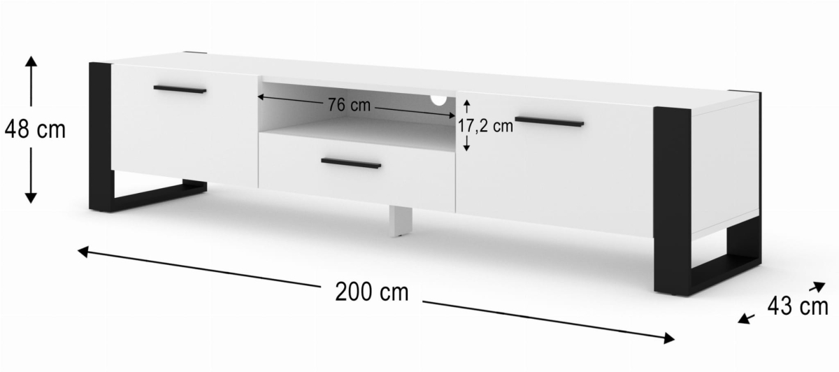 Szafka RTV Nuka 200 cm biały mat