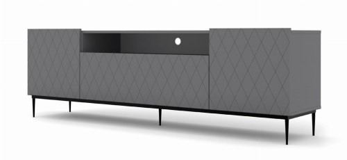 Szafka RTV grafit matowa 193 cm, na czarnej ramie do salonu Diuna 2D1K