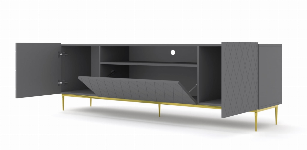 Szafka RTV Diuna 2D1K 193 cm grafit mat MDF szpilka