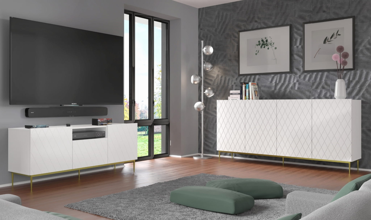 Szafka RTV Diuna 2D1K 145 cm biały mat MDF rama