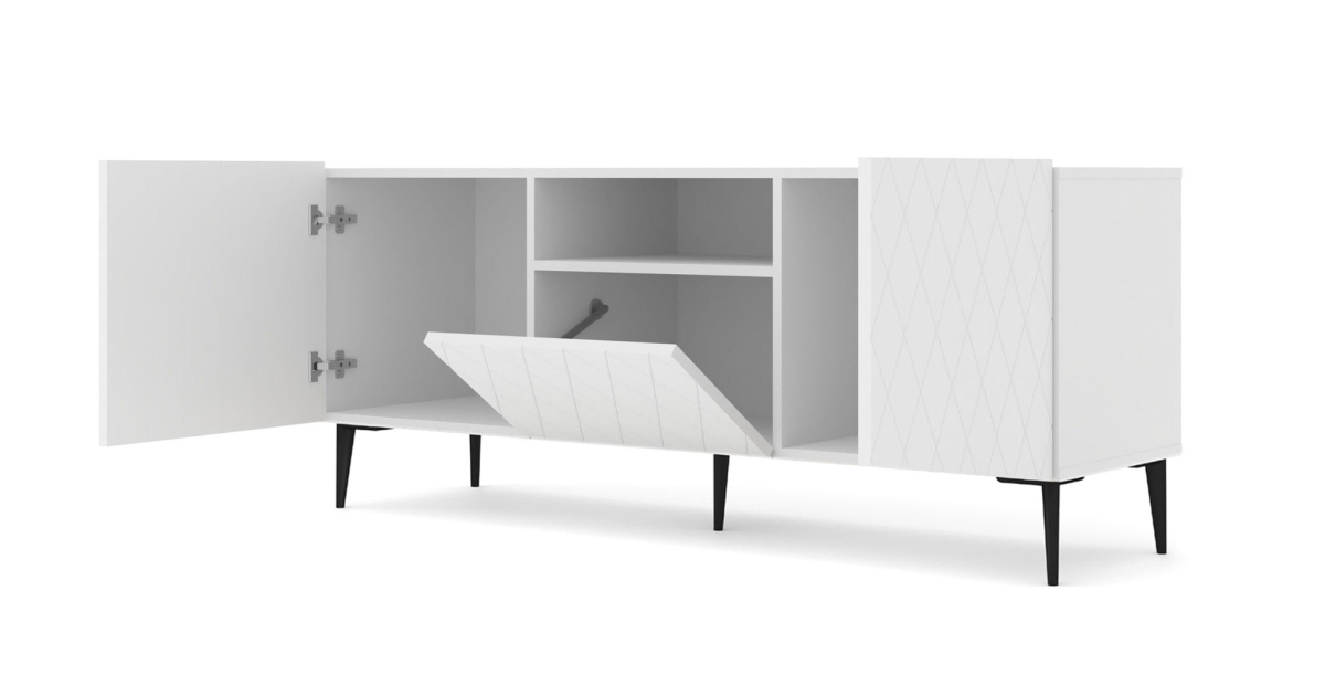 Szafka RTV Diuna 2D1K 145 cm biały mat MDF szpilka