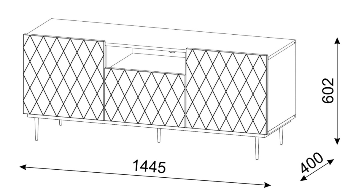 Szafka RTV Diuna 2D1K 145 cm czarny mat MDF szpilka