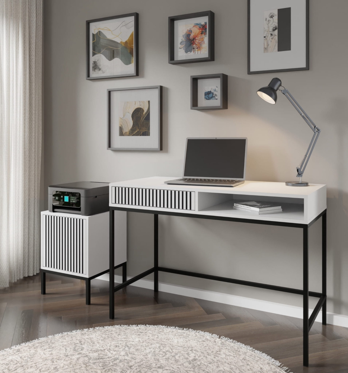 Ravenna F Toaletka 1S frez MDF malowany biały mat/czarny mat, czarna rama