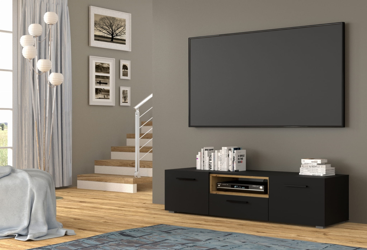 Szafka RTV Anette 151 czarna wstawka dąb artisan