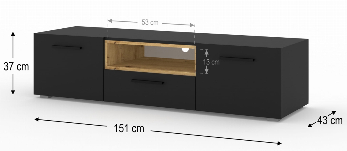 Szafka RTV Anette 151 czarna wstawka dąb artisan