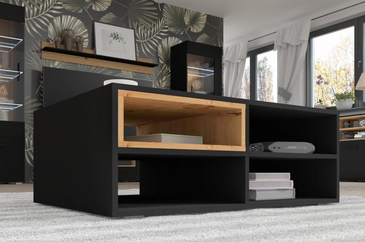 Półka Anette A 115 cm czarny mat wstawka dąb artisan