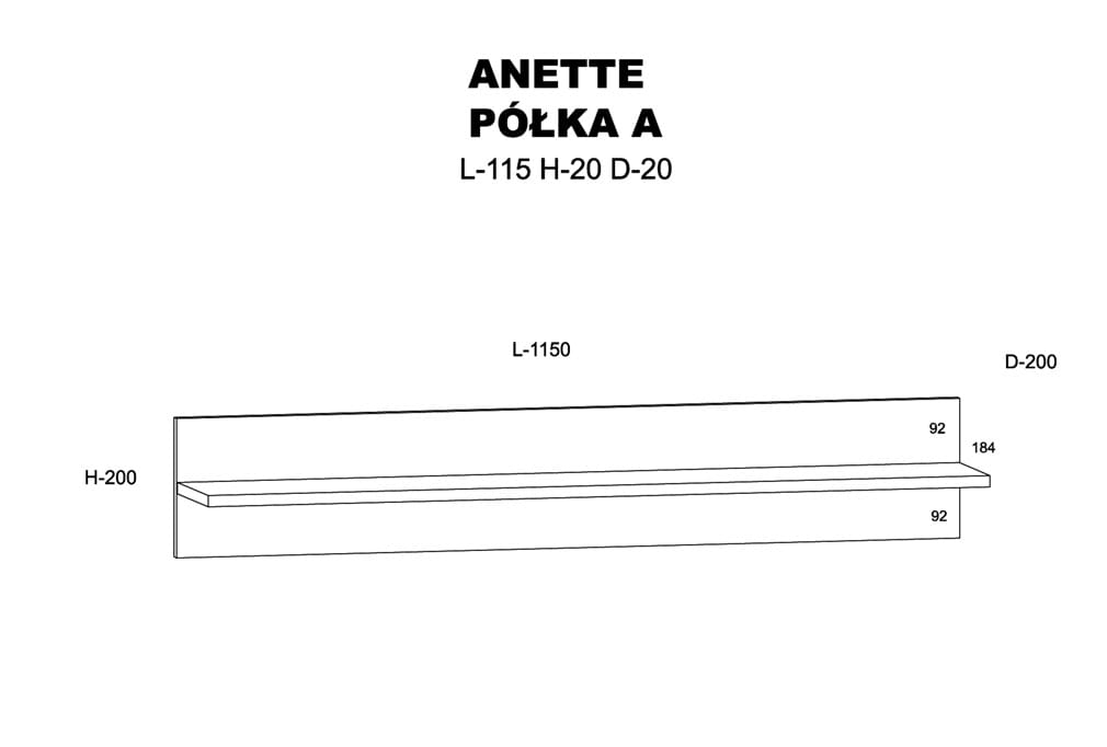 Półka Anette A 115 cm czarny mat wstawka dąb artisan