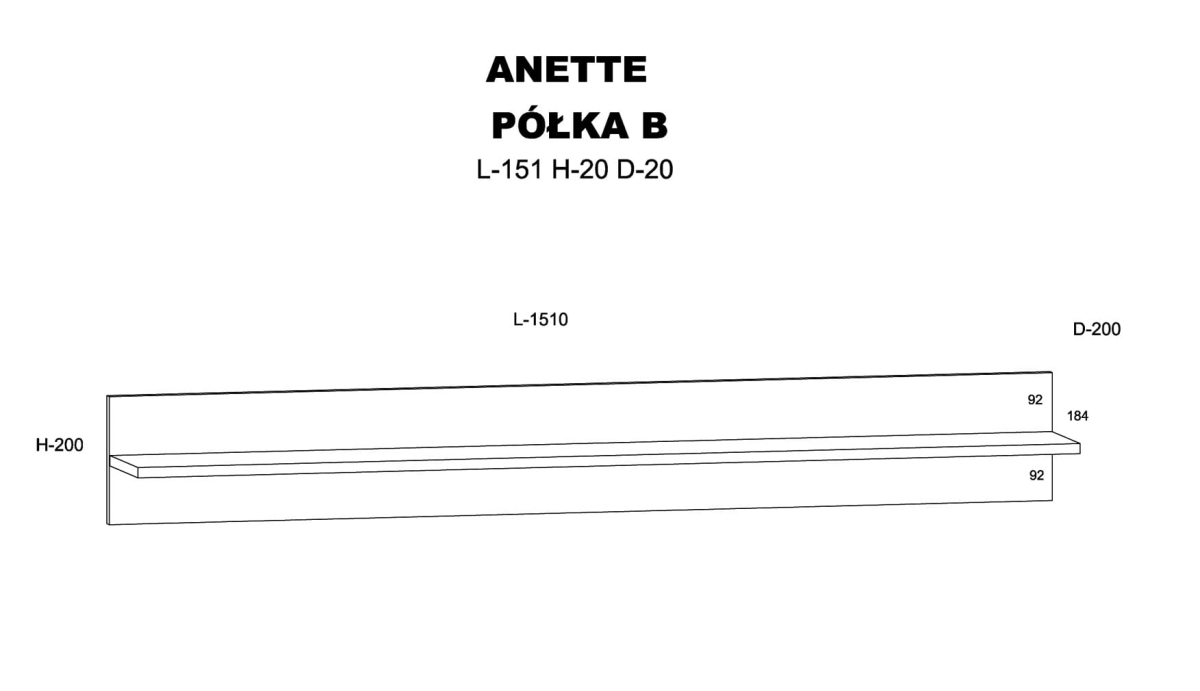 Półka Anette B 150 cm czarny mat wstawka dąb artisan