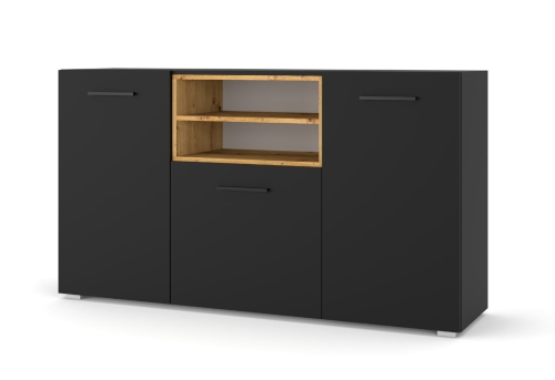 Komoda czarna 151 cm, z wstawką dąb artisan do salonu Anette