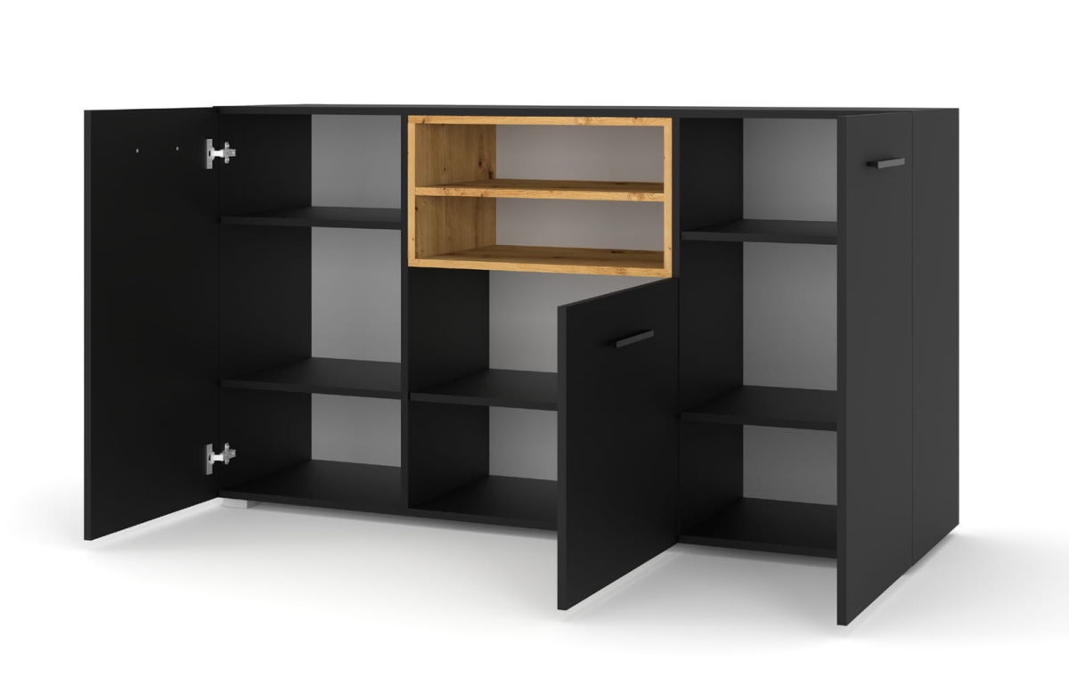 Komoda Anette L 151 cm czarny mat wstawka dąb artisan