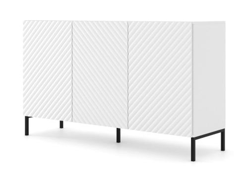 Komoda z białym frezowanym frontem 150 cm, na czarnych nogach do salonu Surf 3D
