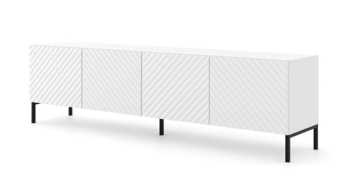 Szafka biała matowa RTV 200 cm, z frezowanymi frontami do salonu Surf 4D