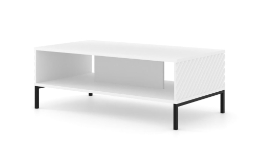 Stolik kawowy biały matowy 90x60 cm, na czarnych nogach do salonu Surf