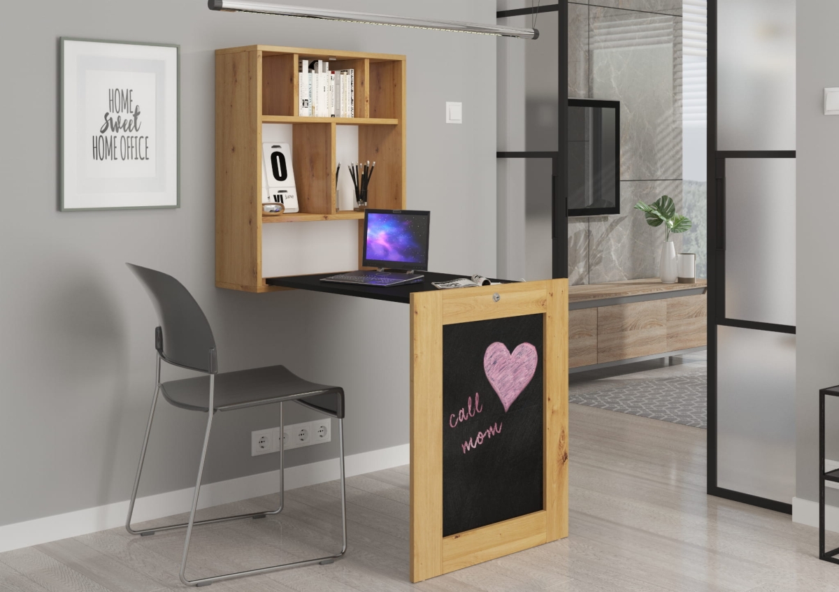 Biurko wiszące rozkładane Tilt dąb artisan / czarny mat