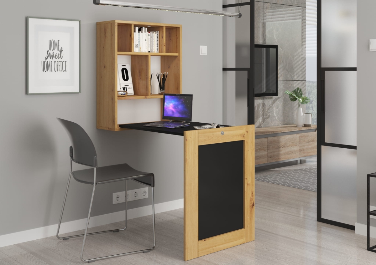 Biurko wiszące rozkładane Tilt dąb artisan / czarny mat