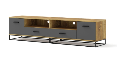 Szafka stojąca RTV, na metalowym stelażu 190 cm, dąb palony/grafit Arsen 2D2S