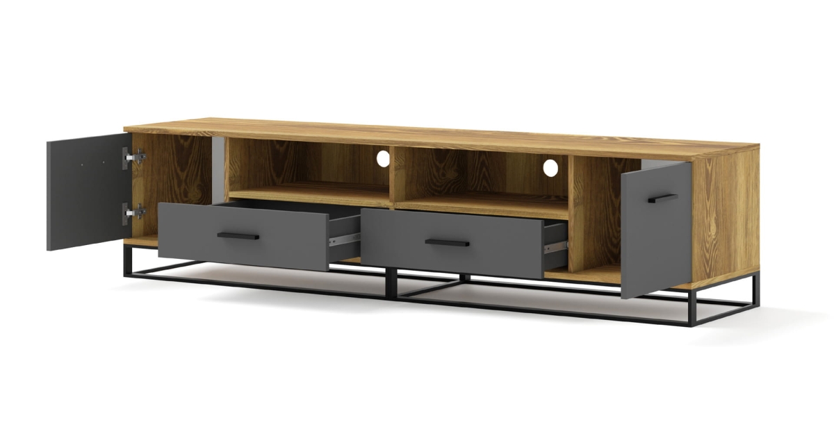 Szafka RTV ARSEN 2D2S 190 dąb palony grafit metal