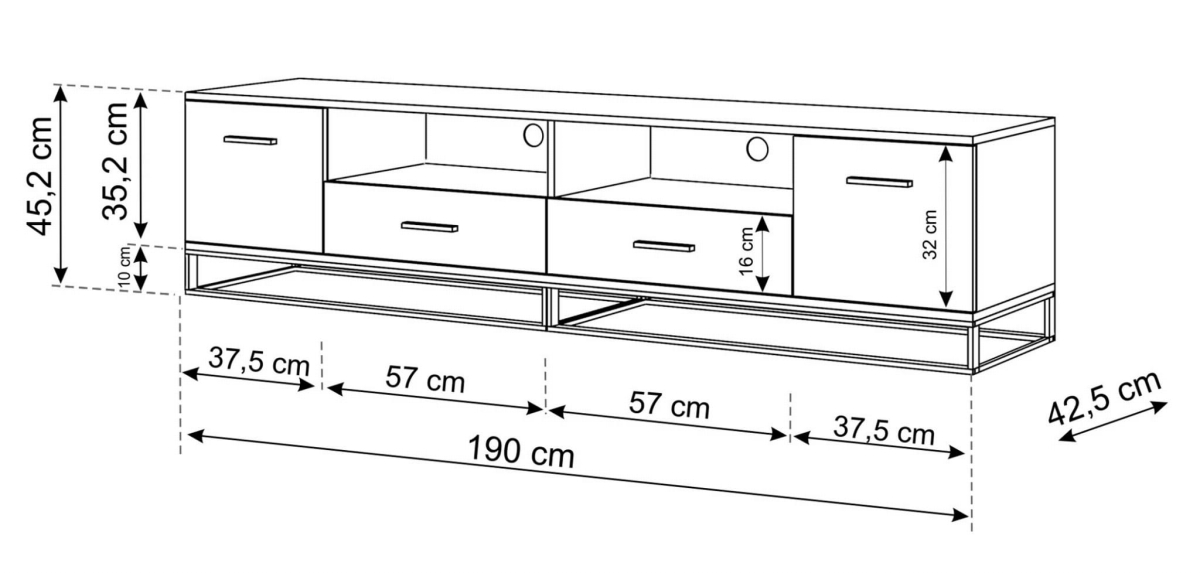 Szafka RTV ARSEN 2D2S 190 dąb palony grafit metal