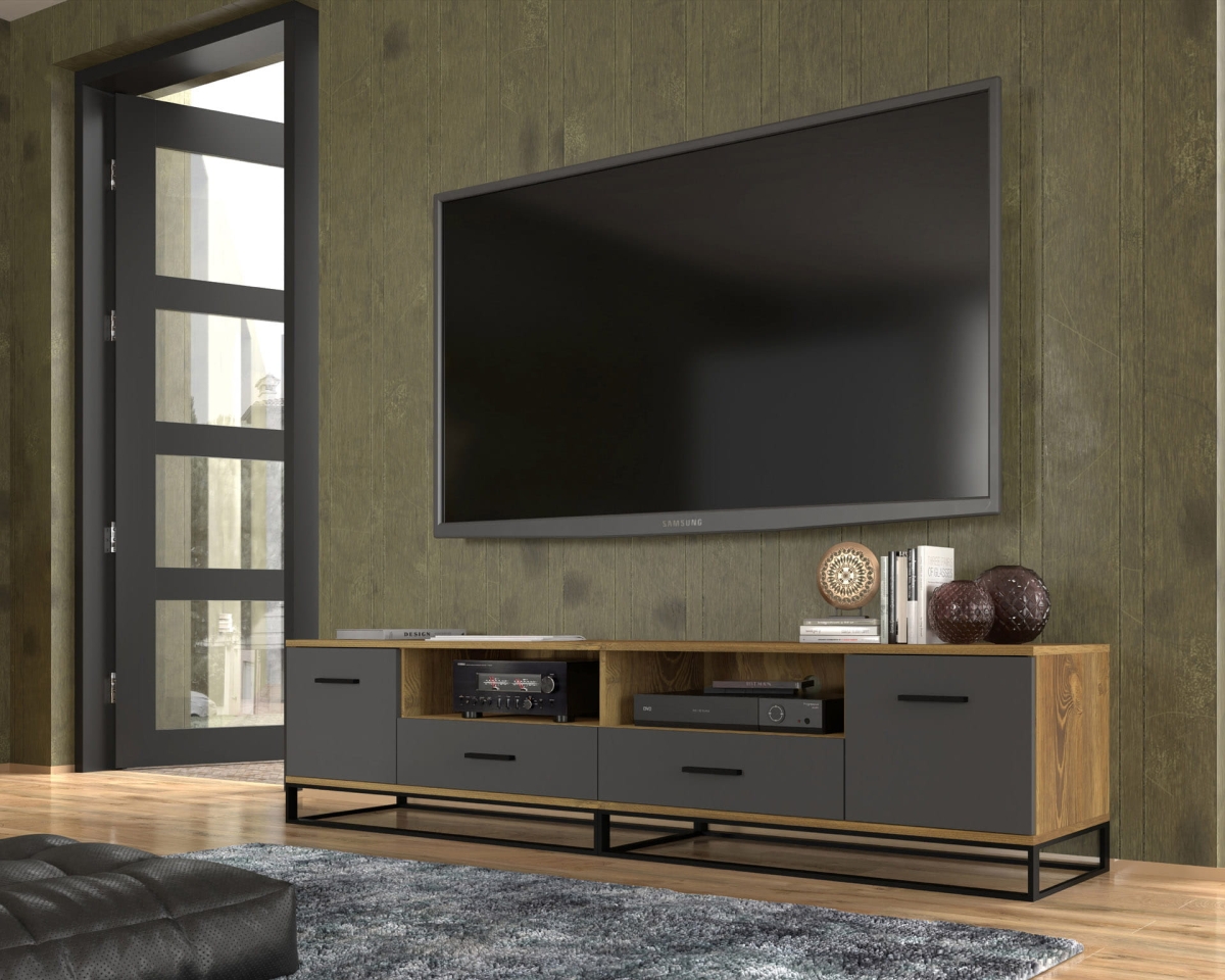 Szafka RTV ARSEN 2D2S 190 dąb palony grafit metal