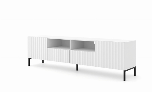 Szafka RTV 200 cm, biała matowa do salonu na czarnych nogach Wave 2D2S 