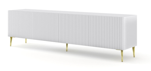 Szafka RTV 200 cm, na złotych szpilkach do salonu, biała matowa Ravenna B