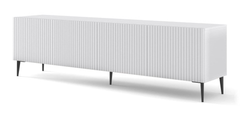 Szafka RTV 200 cm, na czarnych szpilkach do salonu, biała matowa Ravenna B