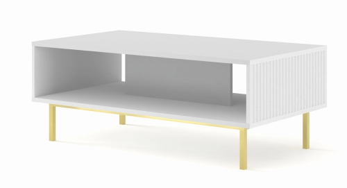 Stolik kawowy 90x60 cm, biały matowy ze złotymi nogami Ravenna B