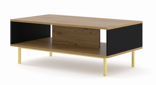  Stolik kawowy 90x60 cm, czarny matowy/dąb artisan ze złotymi nogami Ravenna B
