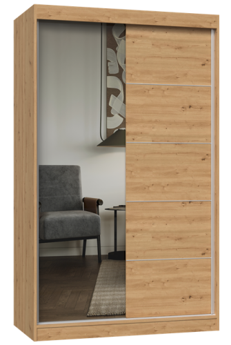 Szafa z drzwiami przesuwnymi 120 cm, dąb artisan z lustrem do sypialni Iga 120 A/C