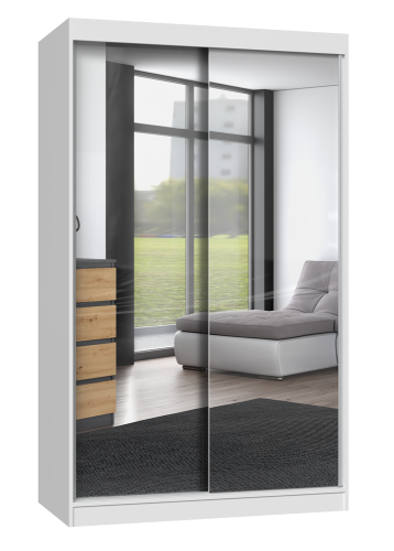 Szafa dwurzwiowa 120 cm, z drzwiami przesuwnymi, z lustrem biała do sypialni Iga 120A
