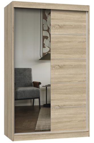 Szafa z drzwiami przesuwnymi 120 cm, dąb sonoma z lustrem do sypialni Iga 120 A/C