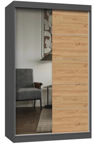 Szafa z drzwiami przesuwnymi 120 cm, antracyt/dąb artisan z lustrem do sypialni Iga 120 A/C