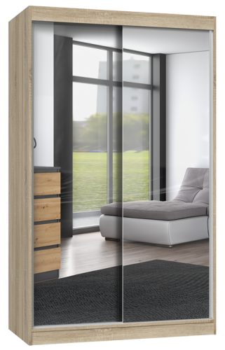 Szafa dwurzwiowa 120 cm, z drzwiami przesuwnymi, z lustrem dąb sonoma do sypialni Iga 120A