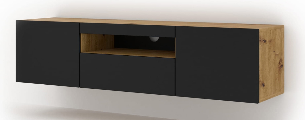 Szafka RTV Aura 150 cm uniwersalna wisząca stojąca dąb artisan / czarny mat (*opcja LED)