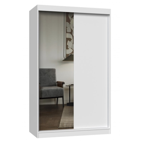 Szafa 120 cm z drzwiami przesuwnymi i lustrem, biały matowy Iga 120 A/B