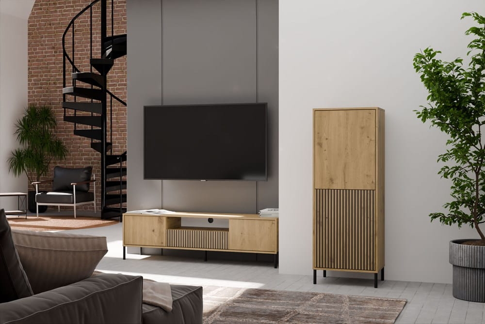 Witryna KAMARO 2DK SLIM/GŁADKI DĄB ARTISAN Lamele Front Ryflowany + Klasyczny