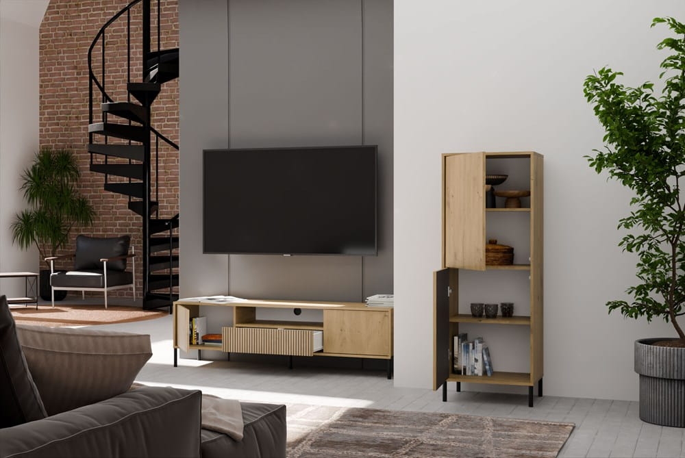 Witryna KAMARO 2DK SLIM/GŁADKI DĄB ARTISAN Lamele Front Ryflowany + Klasyczny