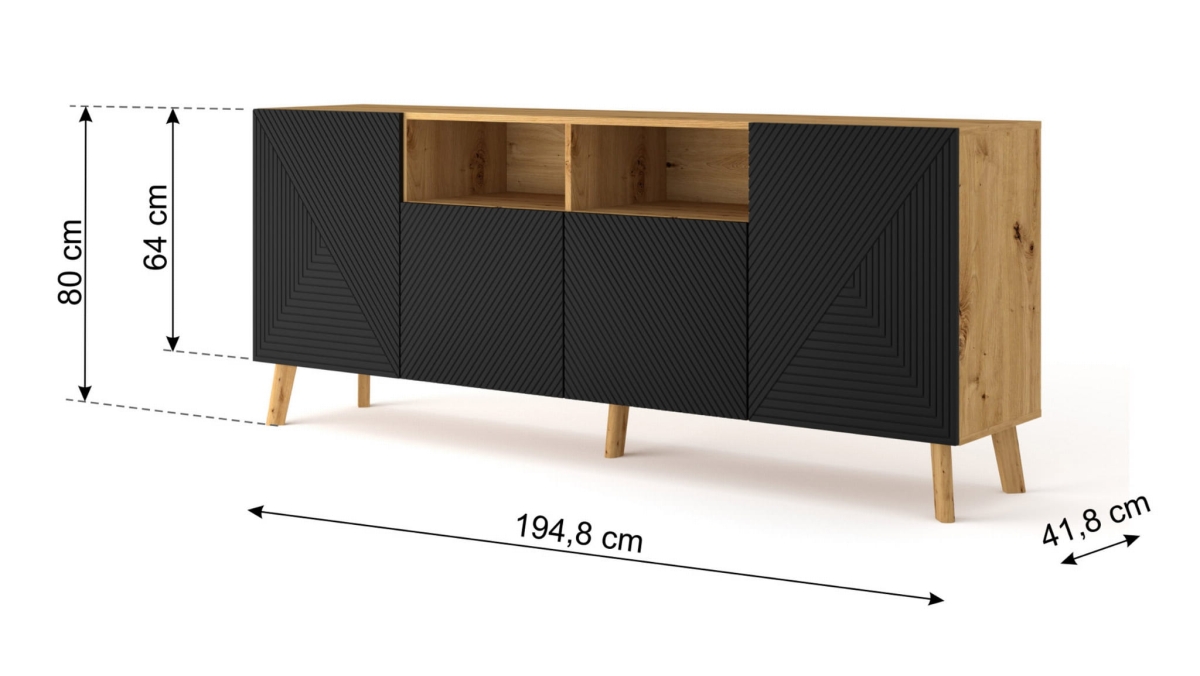 Komoda LUXI 4D 195 cm dąb artisan / czarny mat